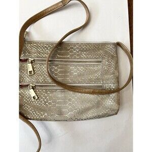 Hobo Small Metallic Snakeskin Leather Mara Zip Crossbody Handbag Travel